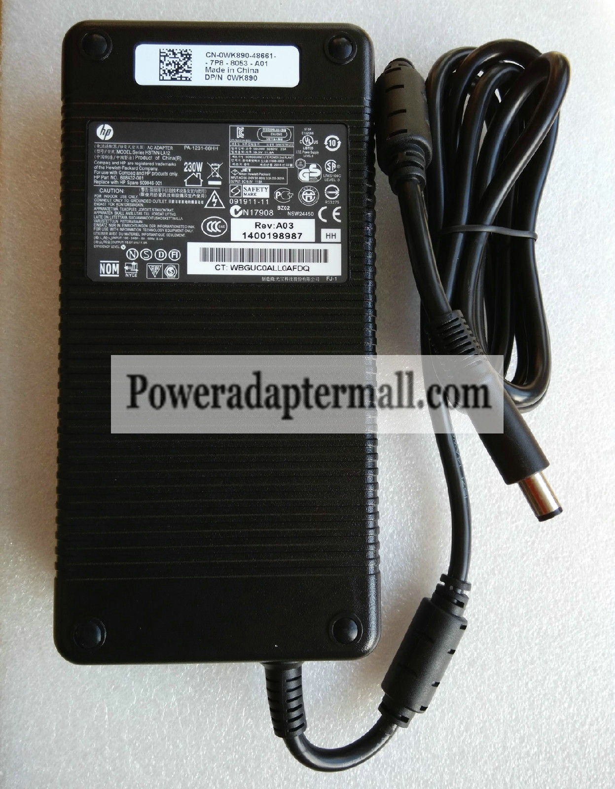 HP 19.5V 11.8A EliteBook 8740w Mobile Workstation AC Adapter